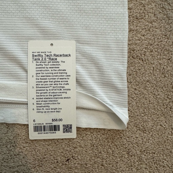 Lululemon Swiftly Tech Racerback Tank 2.0 *Race White Size 6 - Picture 3 of 3